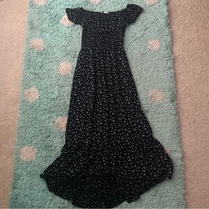 Abercrombie Floral Dress Black XS Women Maxi Ditsy Smock High Low Off Shoulder